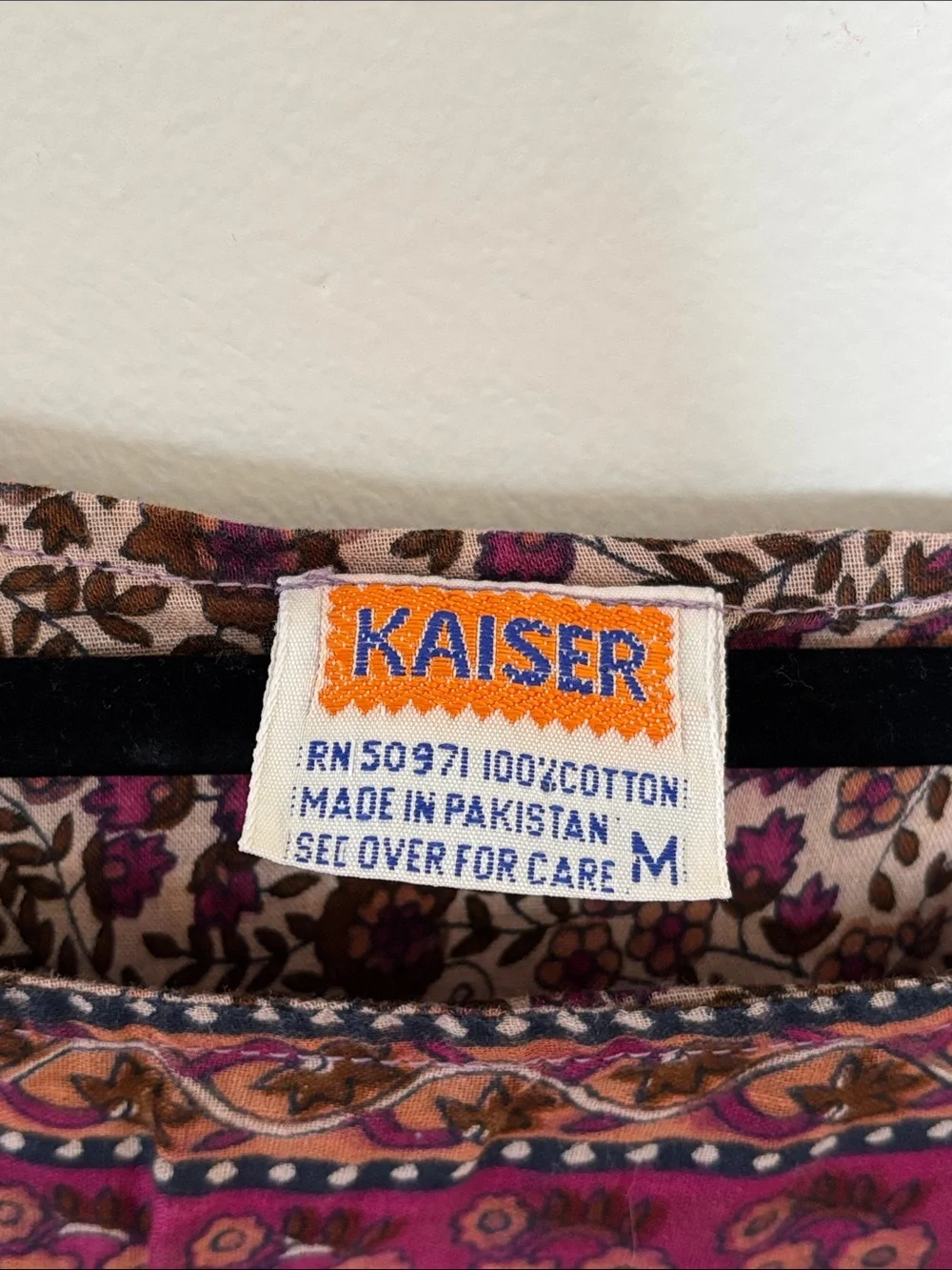 1970s Vintage Bohemian Floral Pink and Brown Midi Dress Kaiser 100% Cotton Flowy - Picture 7 of 11